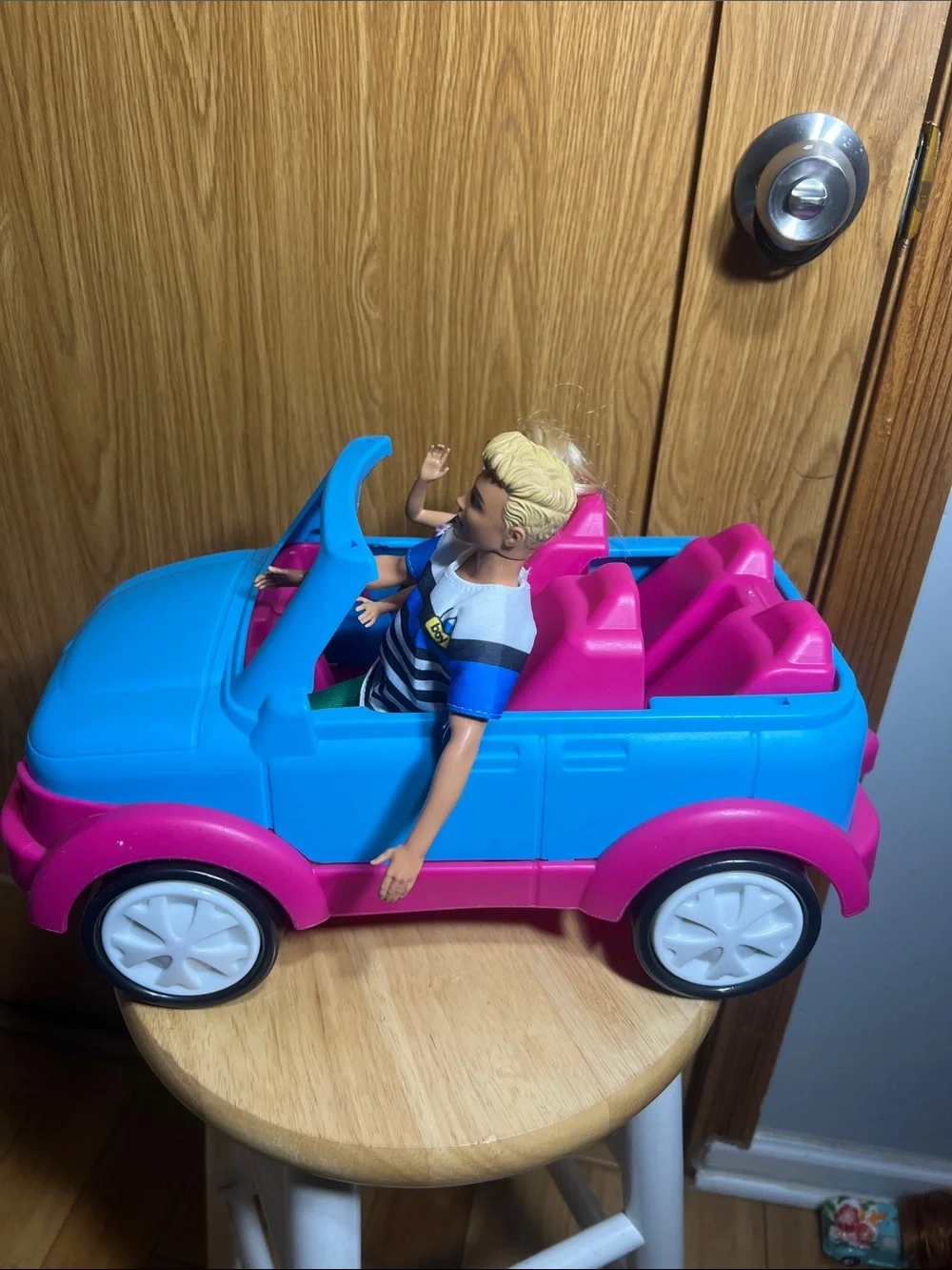 Barbie Blue and Pink Convertible with Blonde Barbie & Ken Dolls